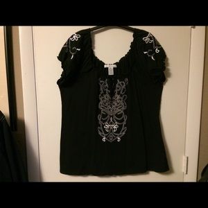 ESSENTIALS BLACK TOP ELASTIC SCOOP NECK SIZE XL
